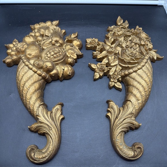 Home Interiors Other - Vintage Syroco Set of Two Horn Of Plenty of Fruit Wall Hangers Home Interior